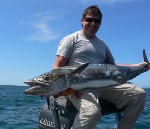 Southern visitor Michael Sas was more than pleased with this fine Spanish mackerel he caught recently while fishing out of Cairns with Kerry Bailey.